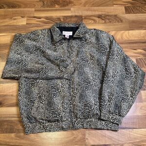 Rhoda Lynne Silk Jacket L Womens Bomber Style Leopard‎ Soft Lightweight Vintage